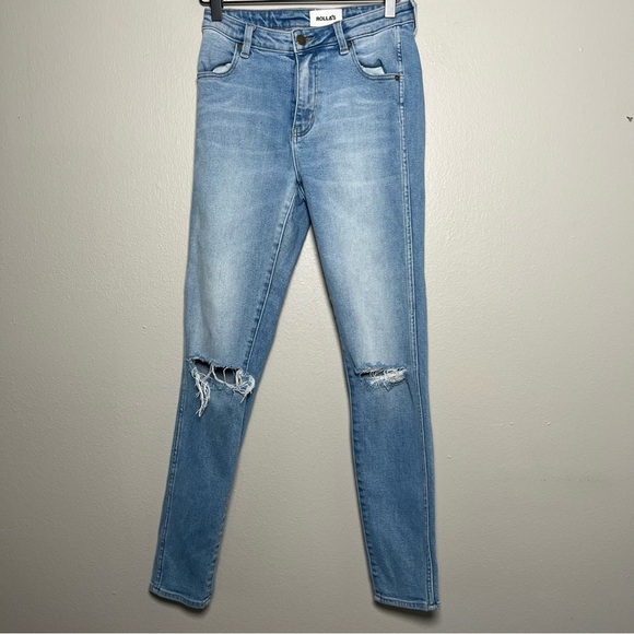 ROLLA'S Women Jeans 26" Light Wash Denim Westcoast Super Skinny Rip Knee‎ - Picture 2 of 10